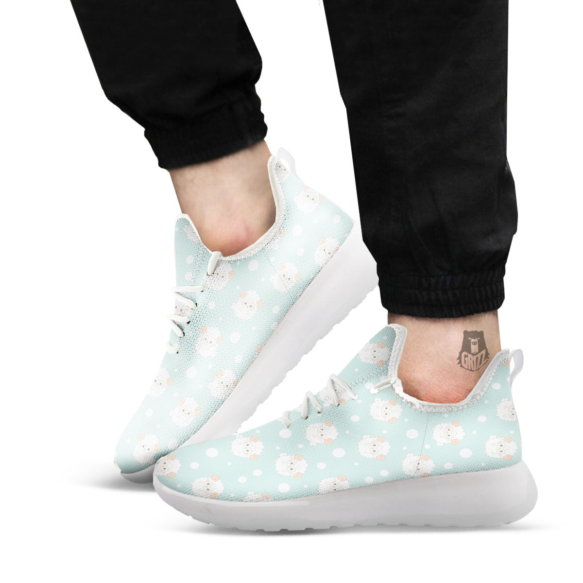 Sheep Kawaii Print Pattern White Athletic Shoes-grizzshop