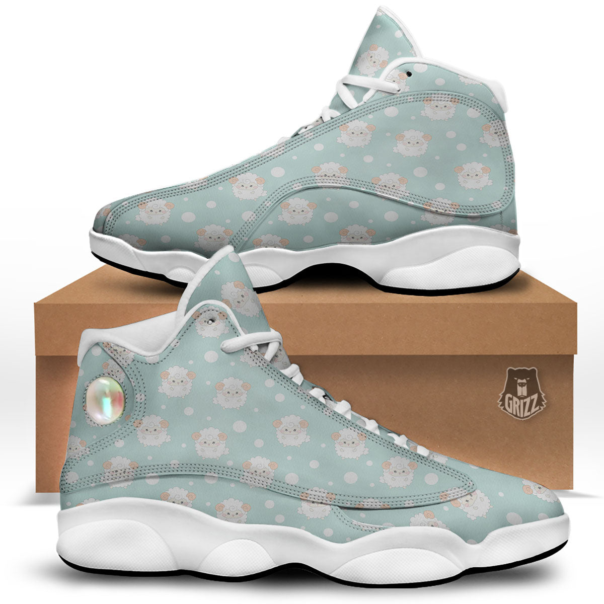 Sheep Kawaii Print Pattern White Basketball Shoes-grizzshop