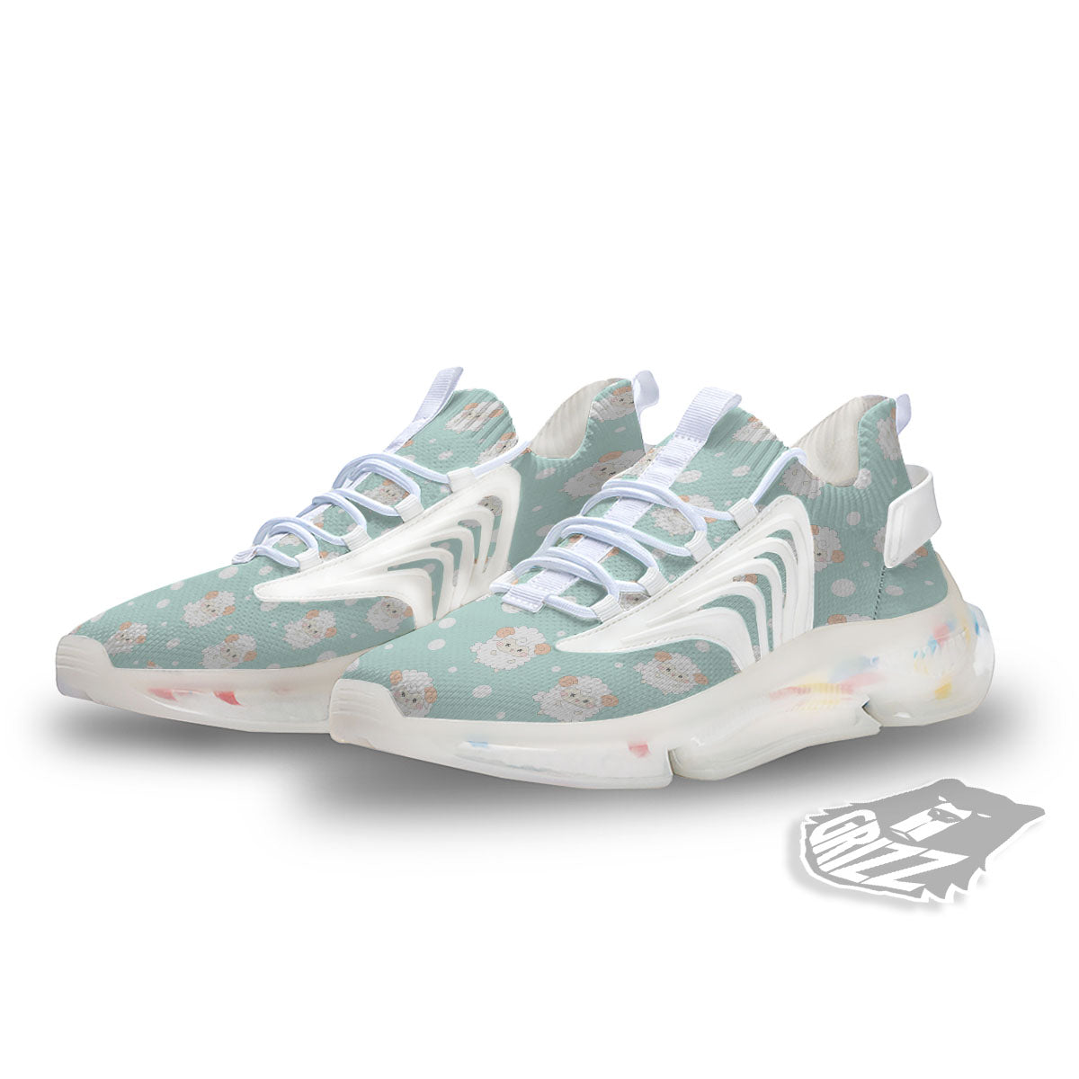 Sheep Kawaii Print Pattern White Gym Shoes-grizzshop
