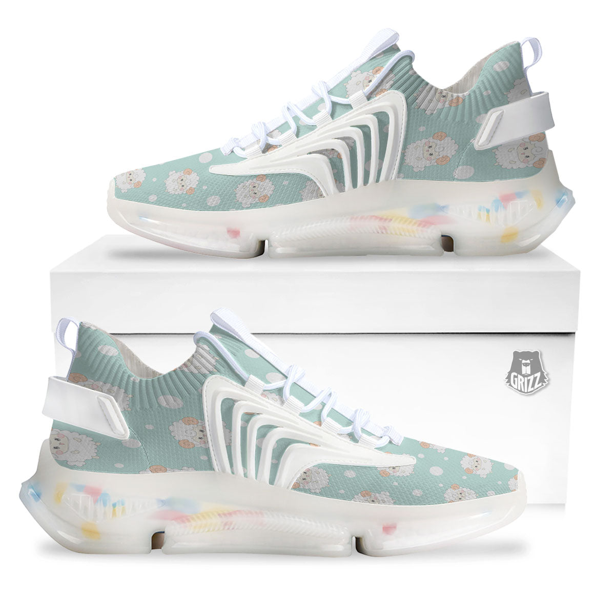 Sheep Kawaii Print Pattern White Gym Shoes-grizzshop