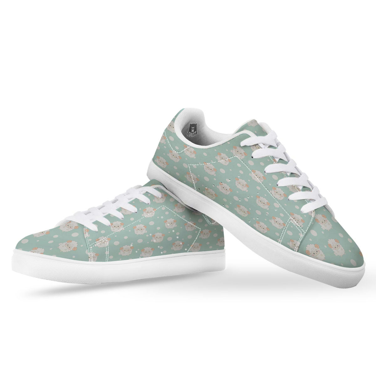 Sheep Kawaii Print Pattern White Low Top Sneakers-grizzshop