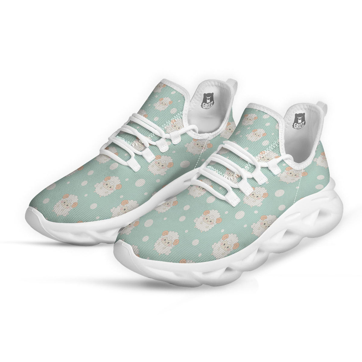Sheep Kawaii Print Pattern White Running Shoes-grizzshop