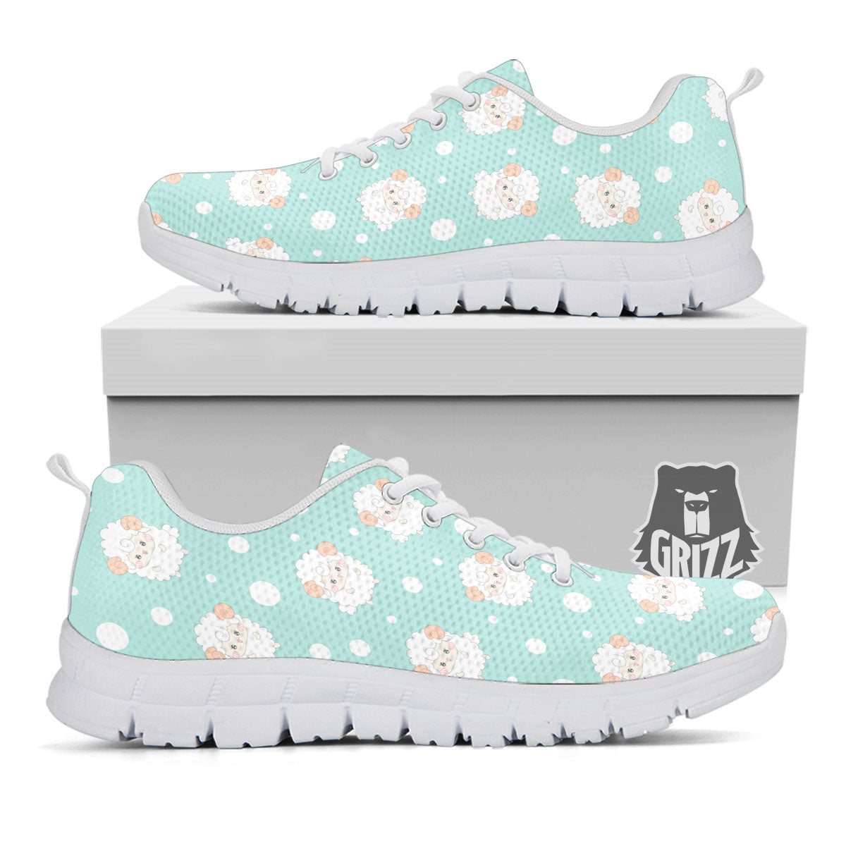 Sheep Kawaii Print Pattern White Sneaker-grizzshop