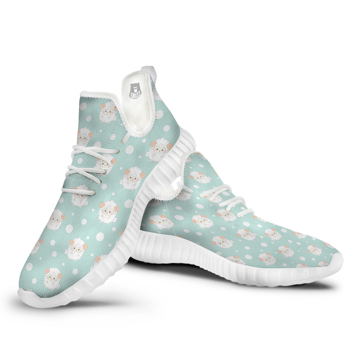 Sheep Kawaii Print Pattern White Walking Shoes-grizzshop
