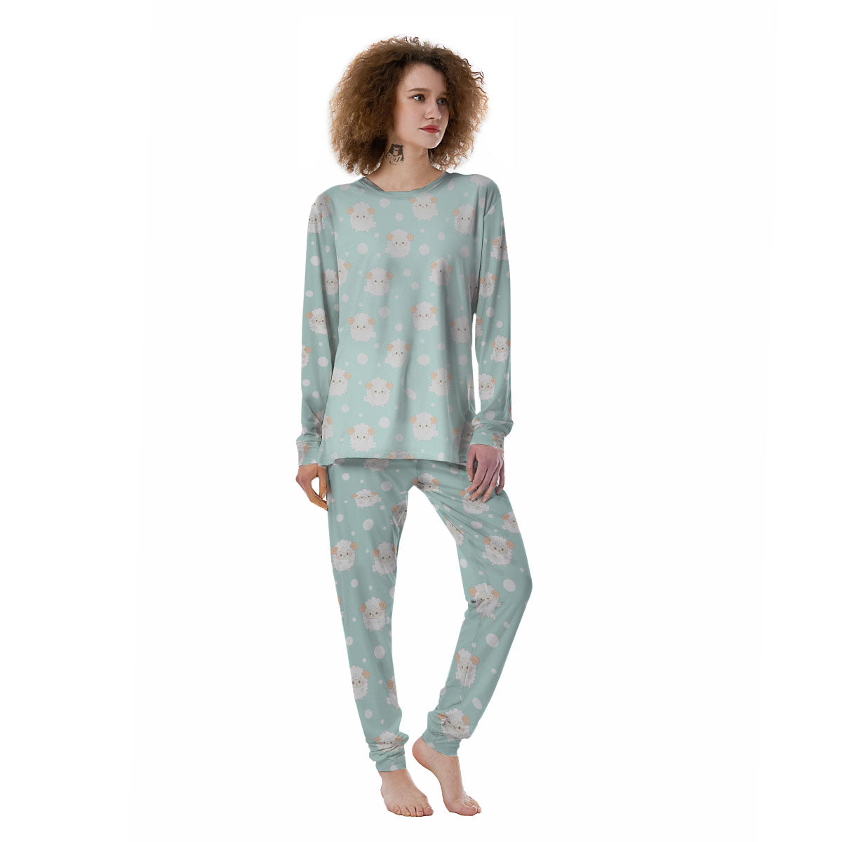 Sheep Kawaii Print Pattern Women's Pajamas-grizzshop