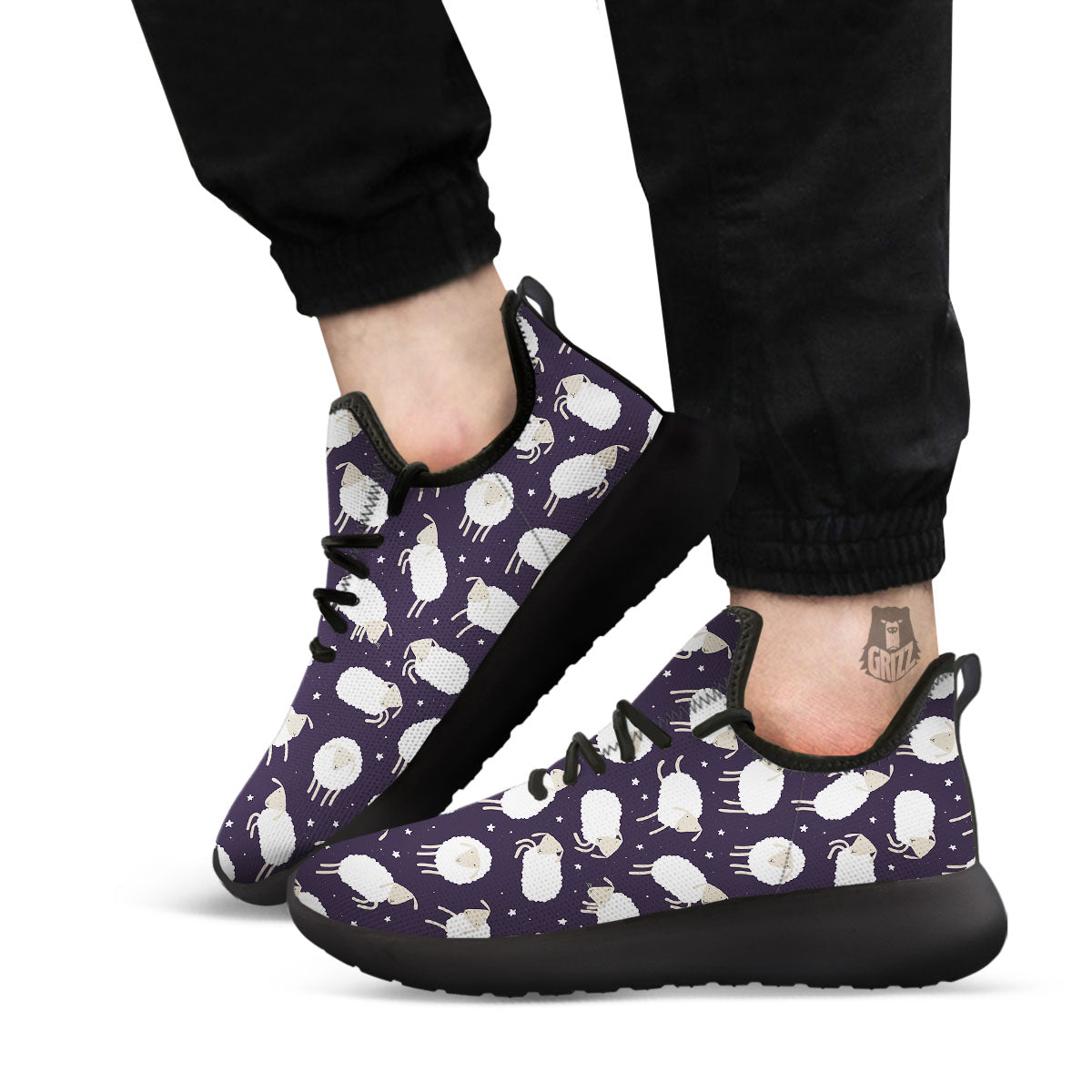 Sheep Print Pattern Black Athletic Shoes-grizzshop