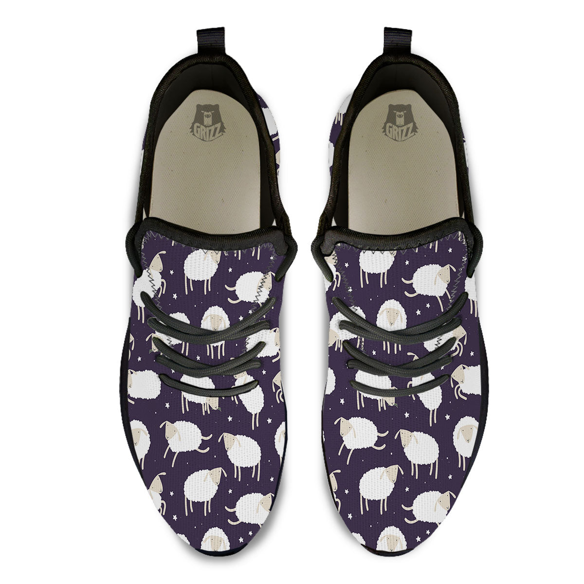 Sheep Print Pattern Black Athletic Shoes-grizzshop