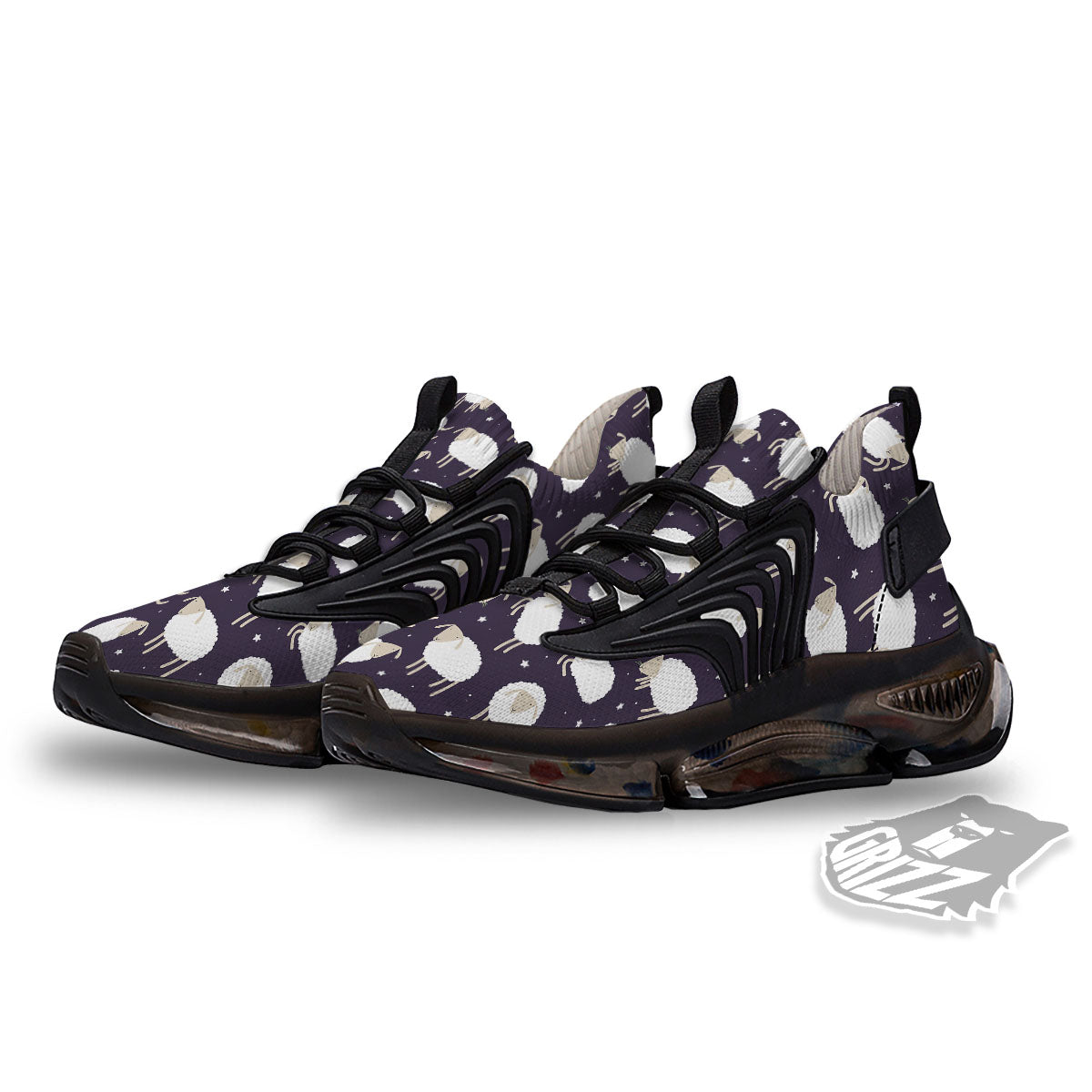 Sheep Print Pattern Black Gym Shoes-grizzshop