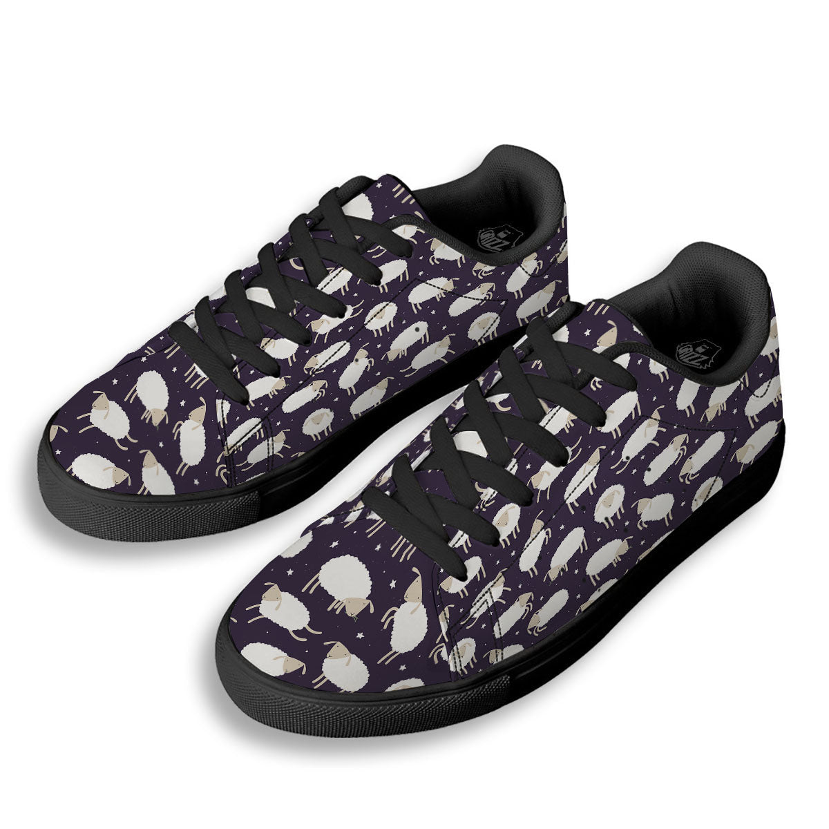 Sheep Print Pattern Black Low Top Sneakers-grizzshop
