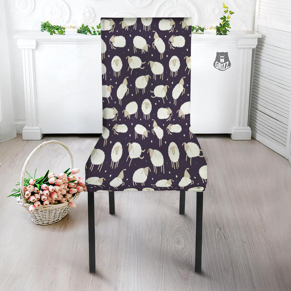 Sheep Print Pattern Dining Chair Slipcover-grizzshop