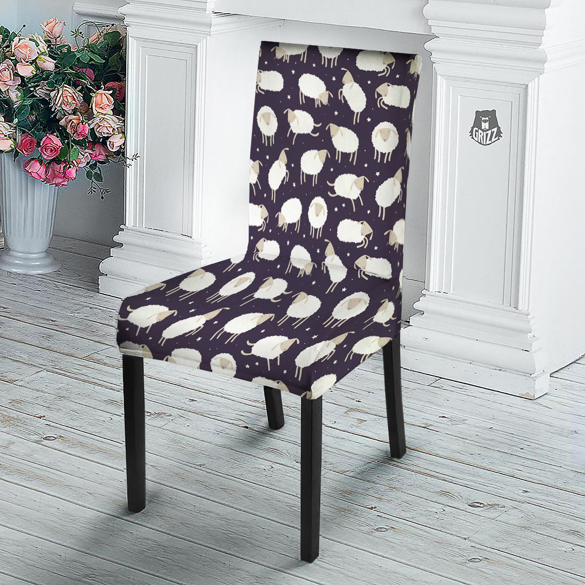 Sheep Print Pattern Dining Chair Slipcover-grizzshop