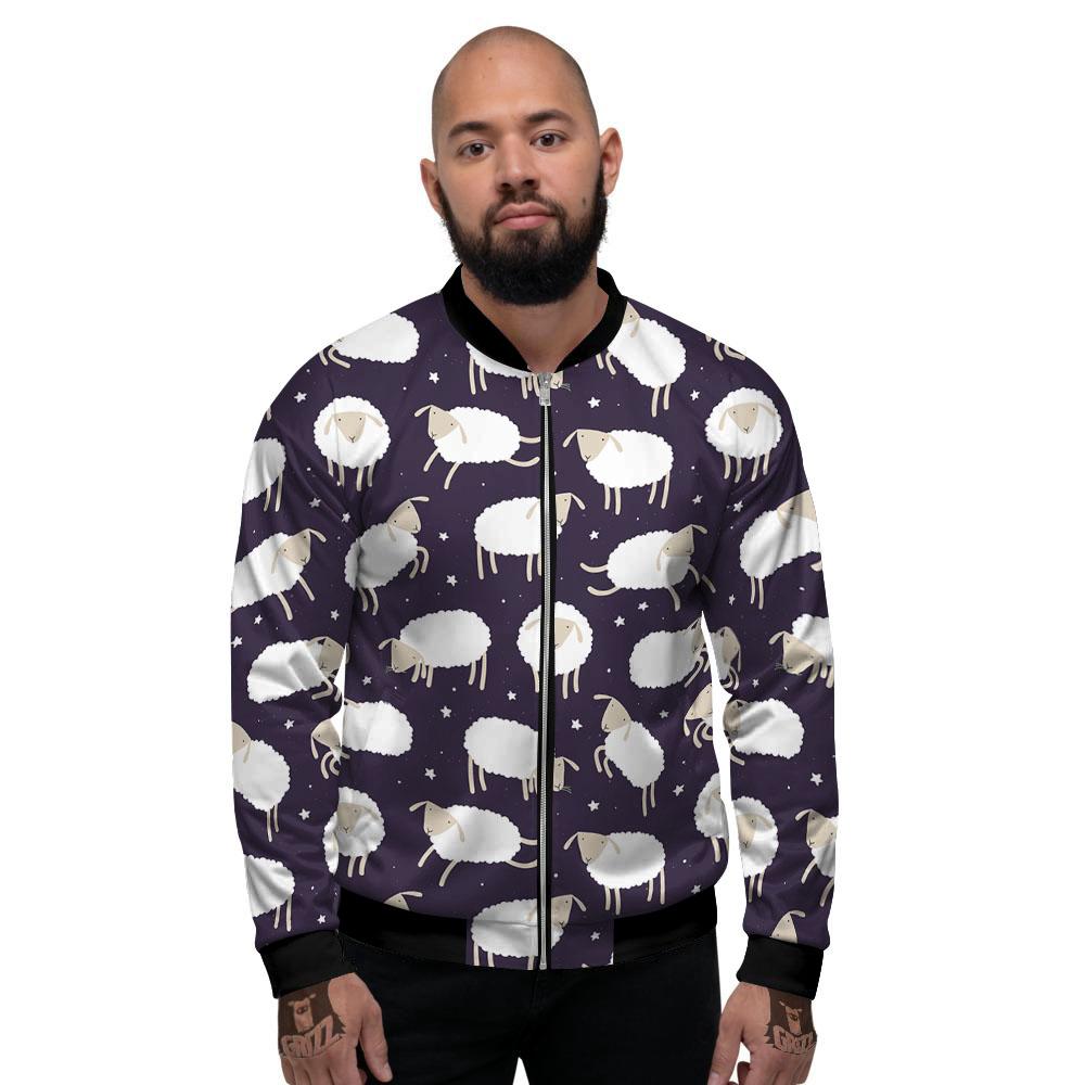 Sheep Print Pattern Men's Bomber Jacket-grizzshop