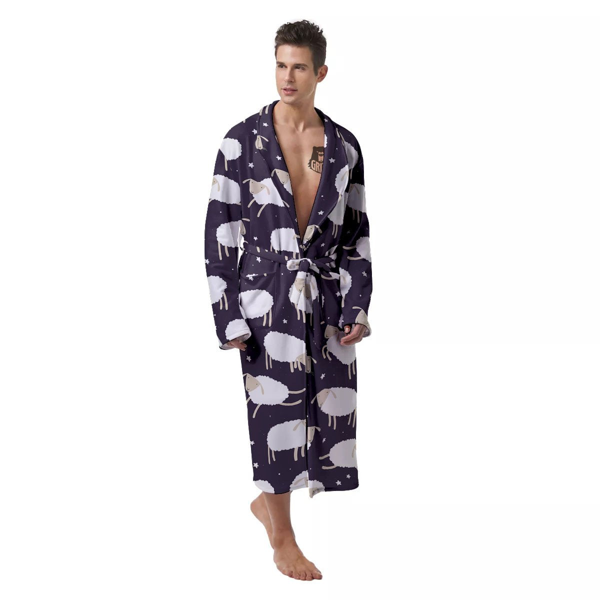 Sheep Print Pattern Men's Robe-grizzshop