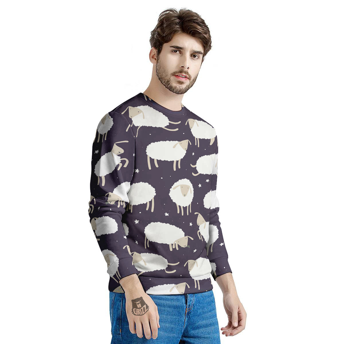 Sheep Print Pattern Men's Sweatshirt-grizzshop