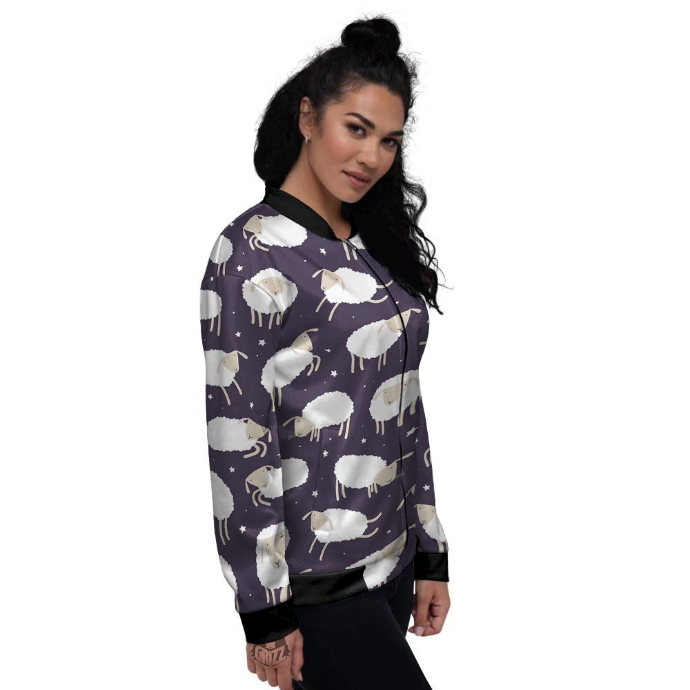 Sheep Print Pattern Women's Bomber Jacket-grizzshop
