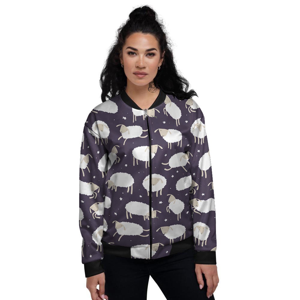 Sheep Print Pattern Women's Bomber Jacket-grizzshop