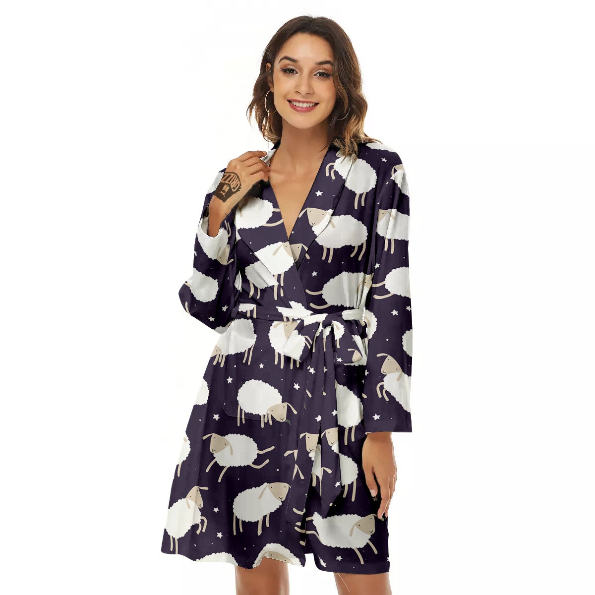 Sheep Print Pattern Women's Robe-grizzshop