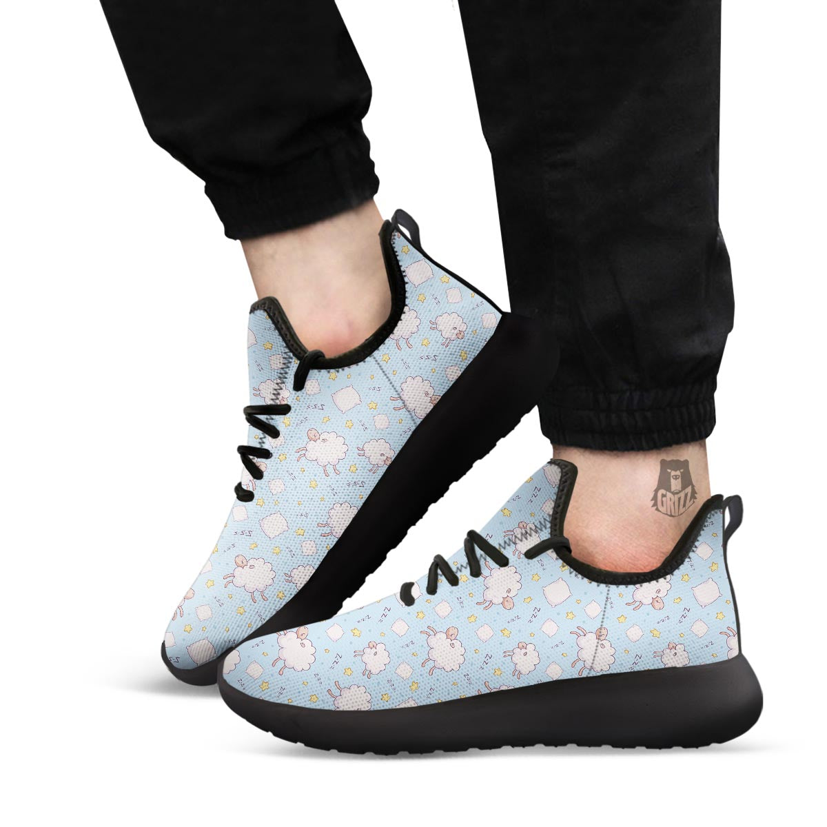 Sheep Sleeping Print Pattern Black Athletic Shoes-grizzshop