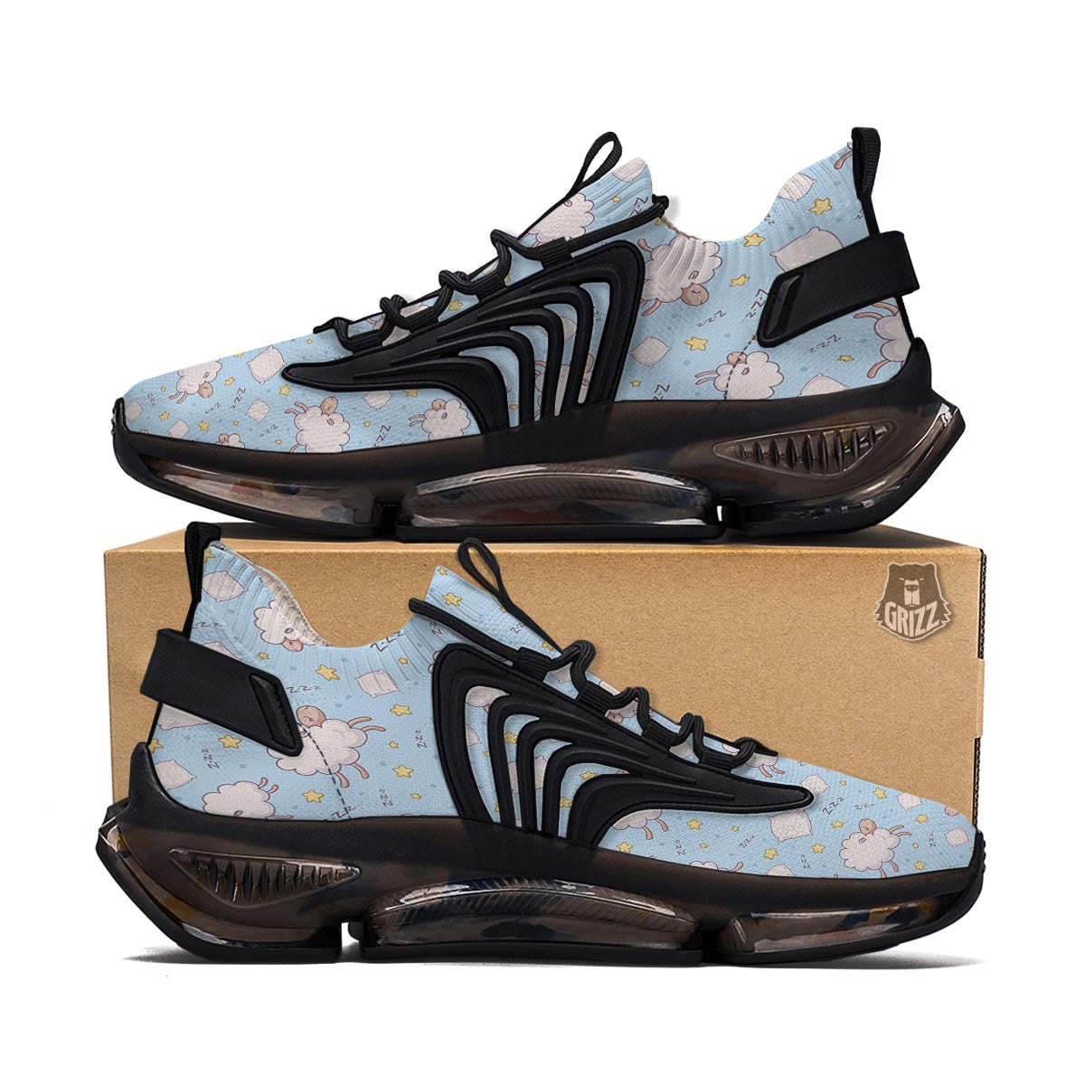 Sheep Sleeping Print Pattern Black Gym Shoes-grizzshop
