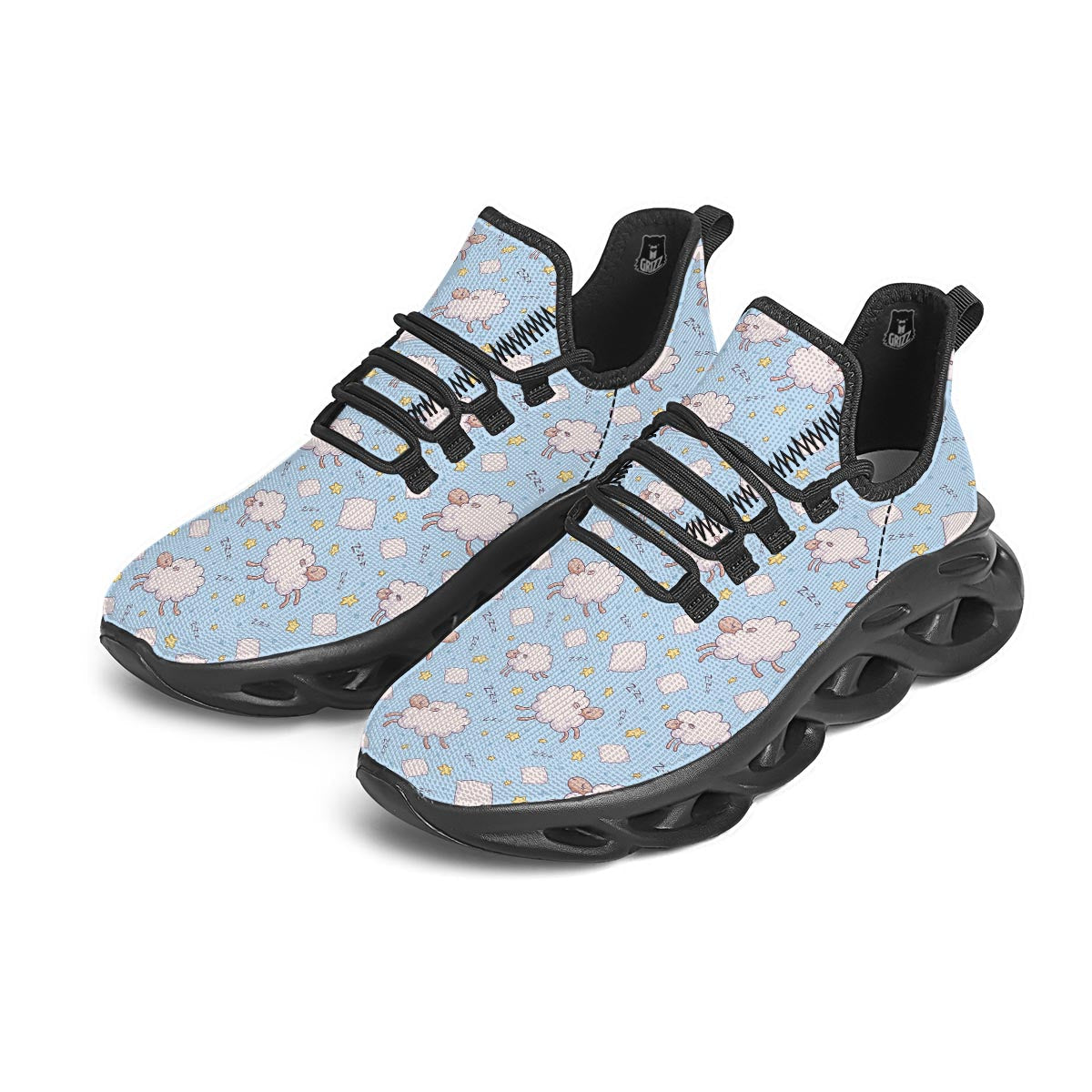 Sheep Sleeping Print Pattern Black Running Shoes-grizzshop