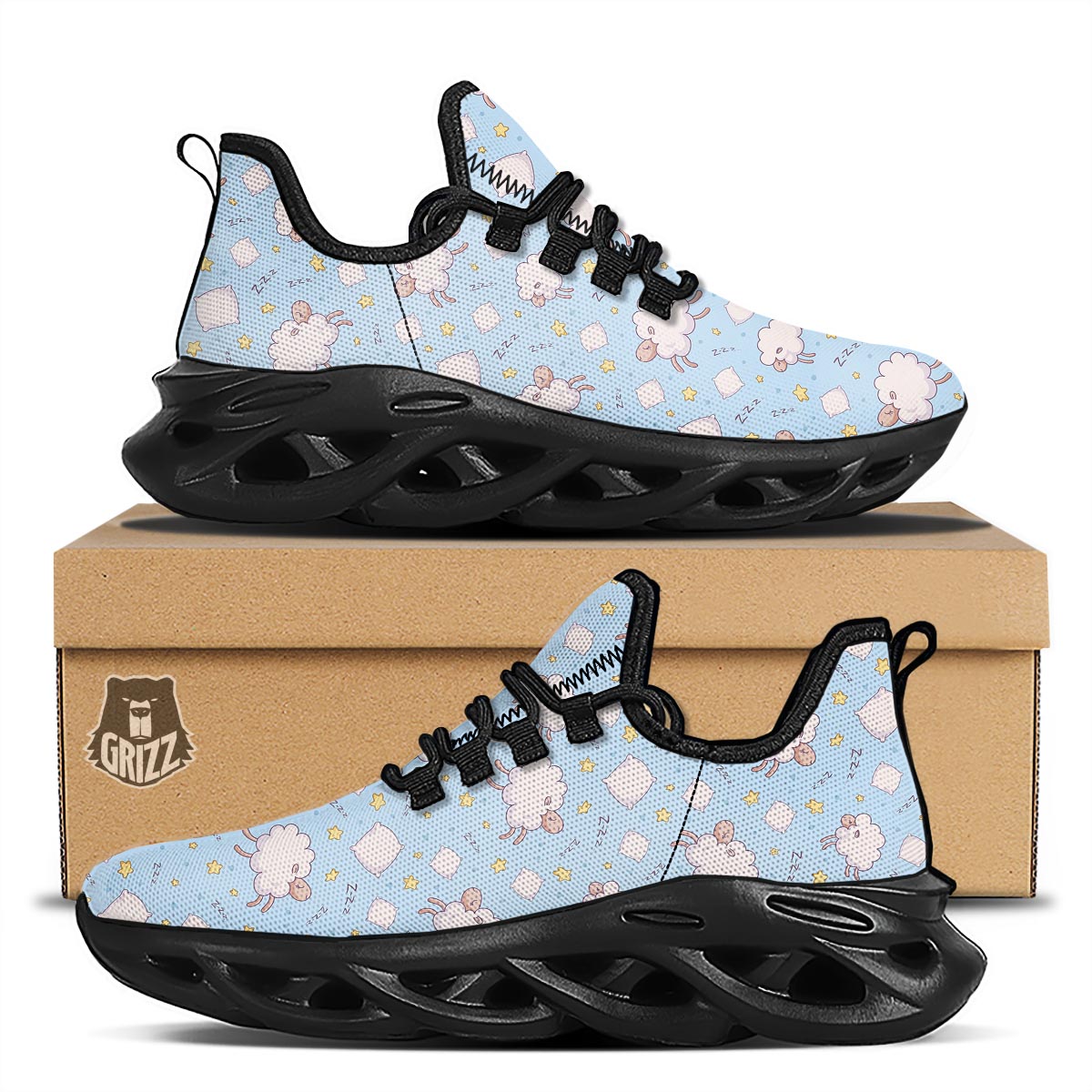 Sheep Sleeping Print Pattern Black Running Shoes-grizzshop