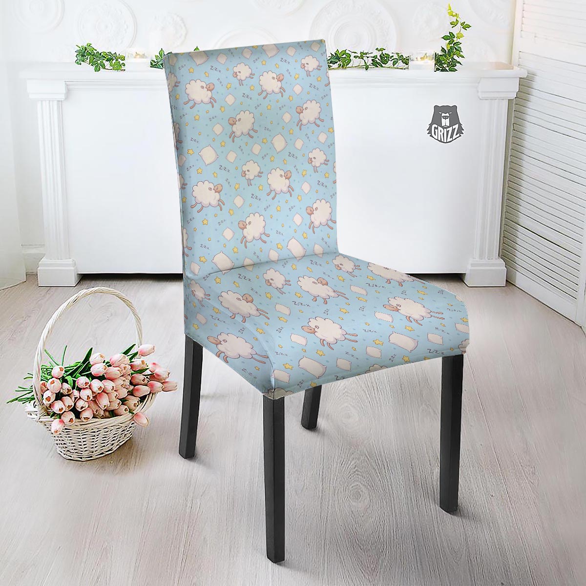 Sheep Sleeping Print Pattern Dining Chair Slipcover-grizzshop
