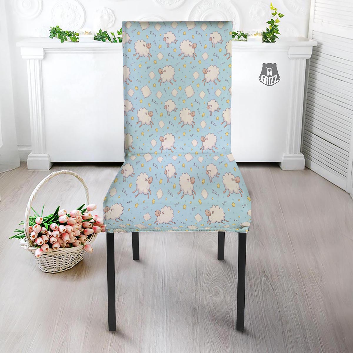 Sheep Sleeping Print Pattern Dining Chair Slipcover-grizzshop