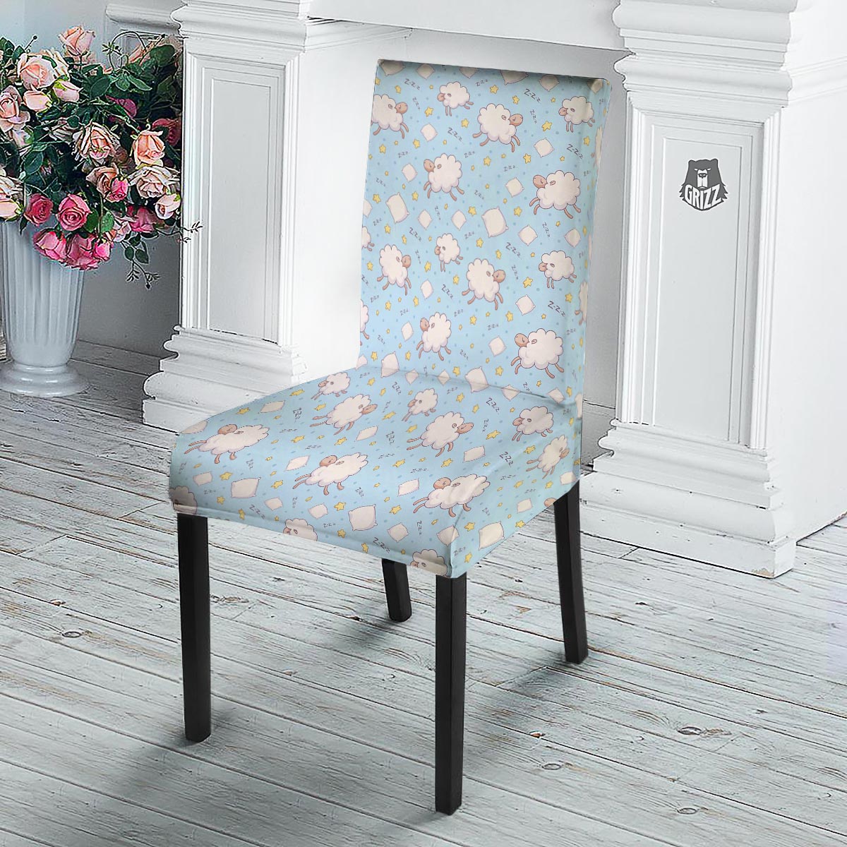 Sheep Sleeping Print Pattern Dining Chair Slipcover-grizzshop