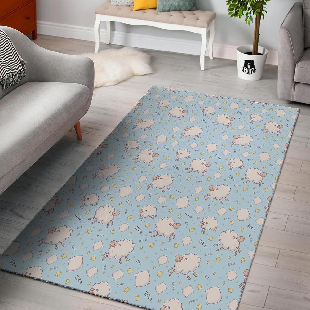 Sheep Sleeping Print Pattern Floor Mat-grizzshop