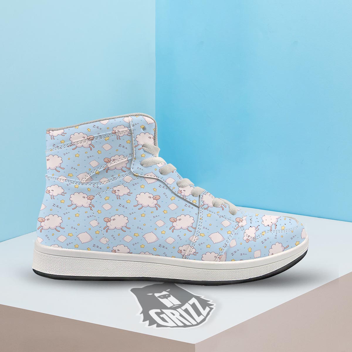 Sheep Sleeping Print Pattern High Top Sneakers-grizzshop
