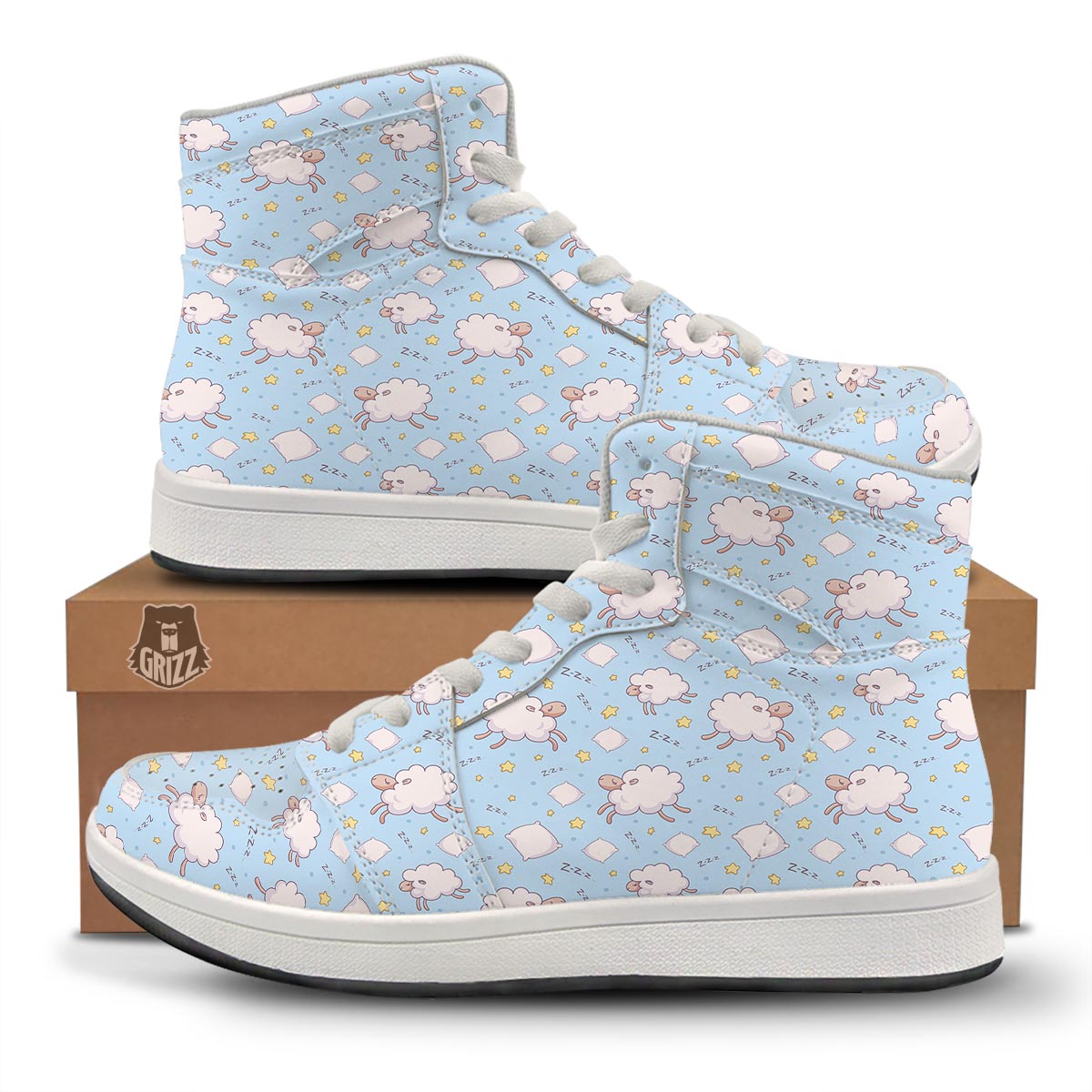 Sheep Sleeping Print Pattern High Top Sneakers-grizzshop