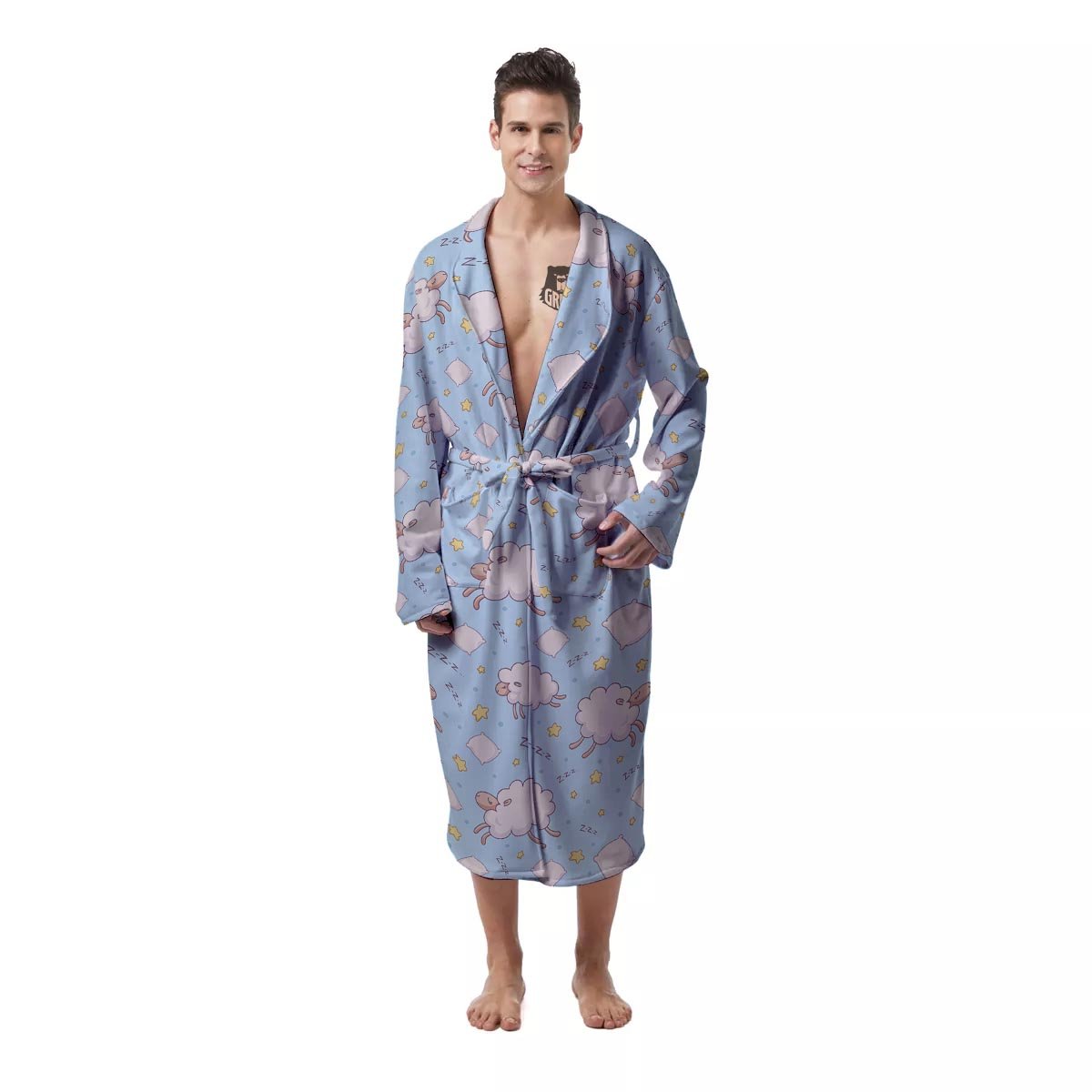 Sheep Sleeping Print Pattern Men's Robe-grizzshop