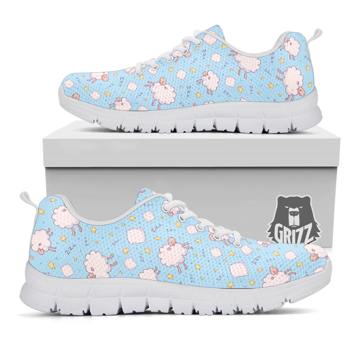 Sheep Sleeping Print Pattern White Sneaker-grizzshop