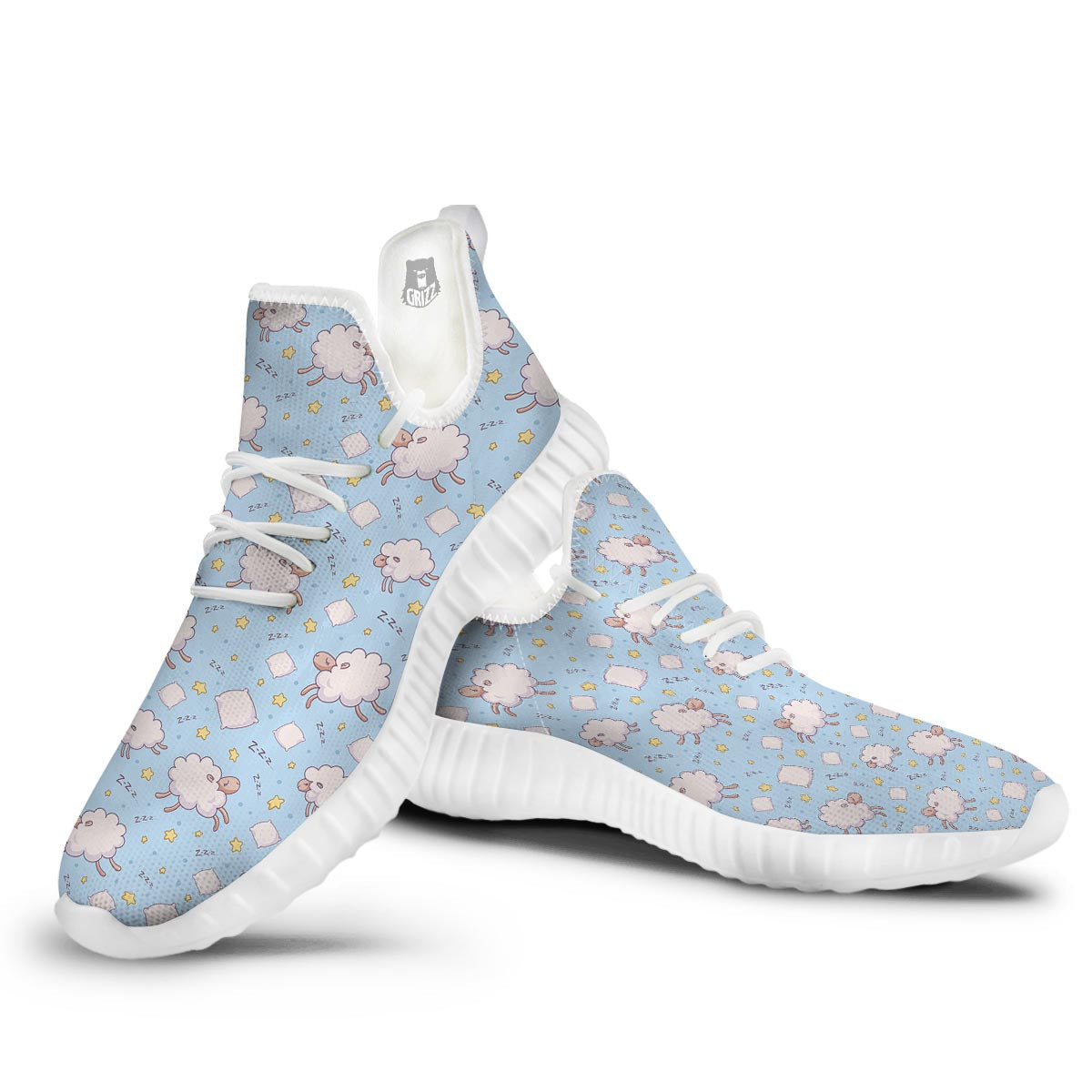 Sheep Sleeping Print Pattern White Walking Shoes-grizzshop