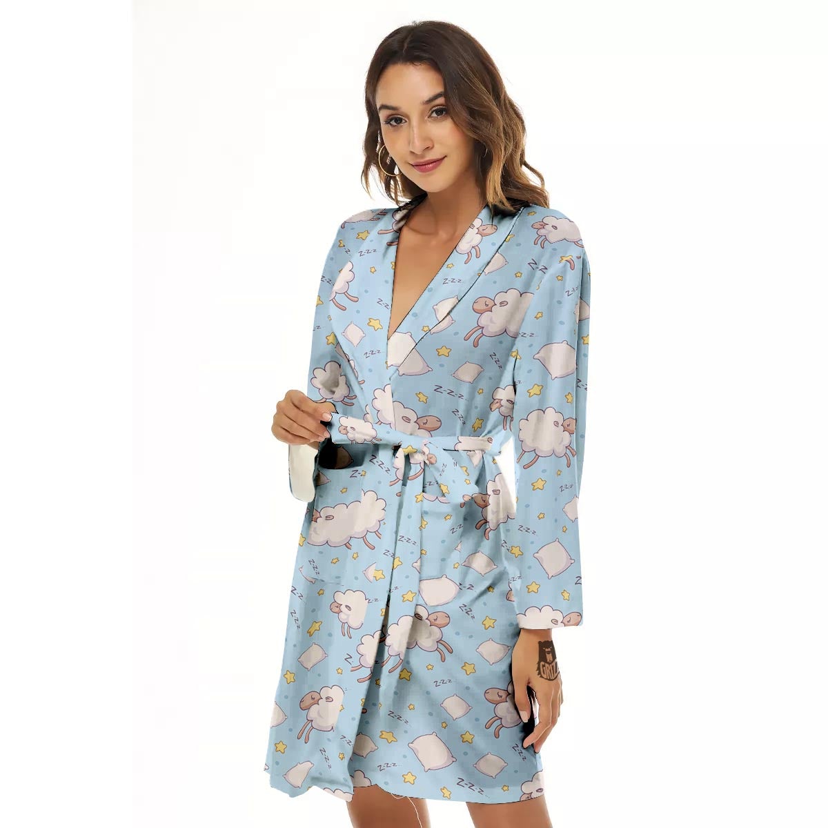 Sheep Sleeping Print Pattern Women's Robe-grizzshop