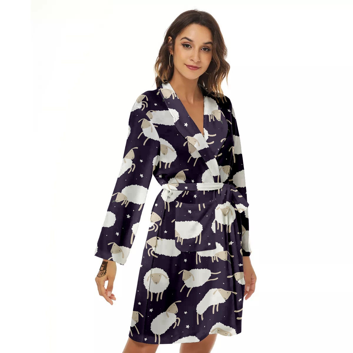 Sheep Print Pattern Women's Robe-grizzshop
