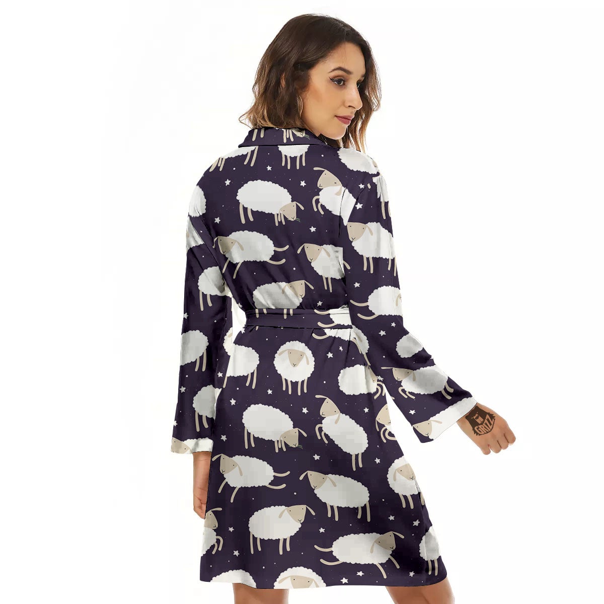 Sheep Print Pattern Women's Robe-grizzshop