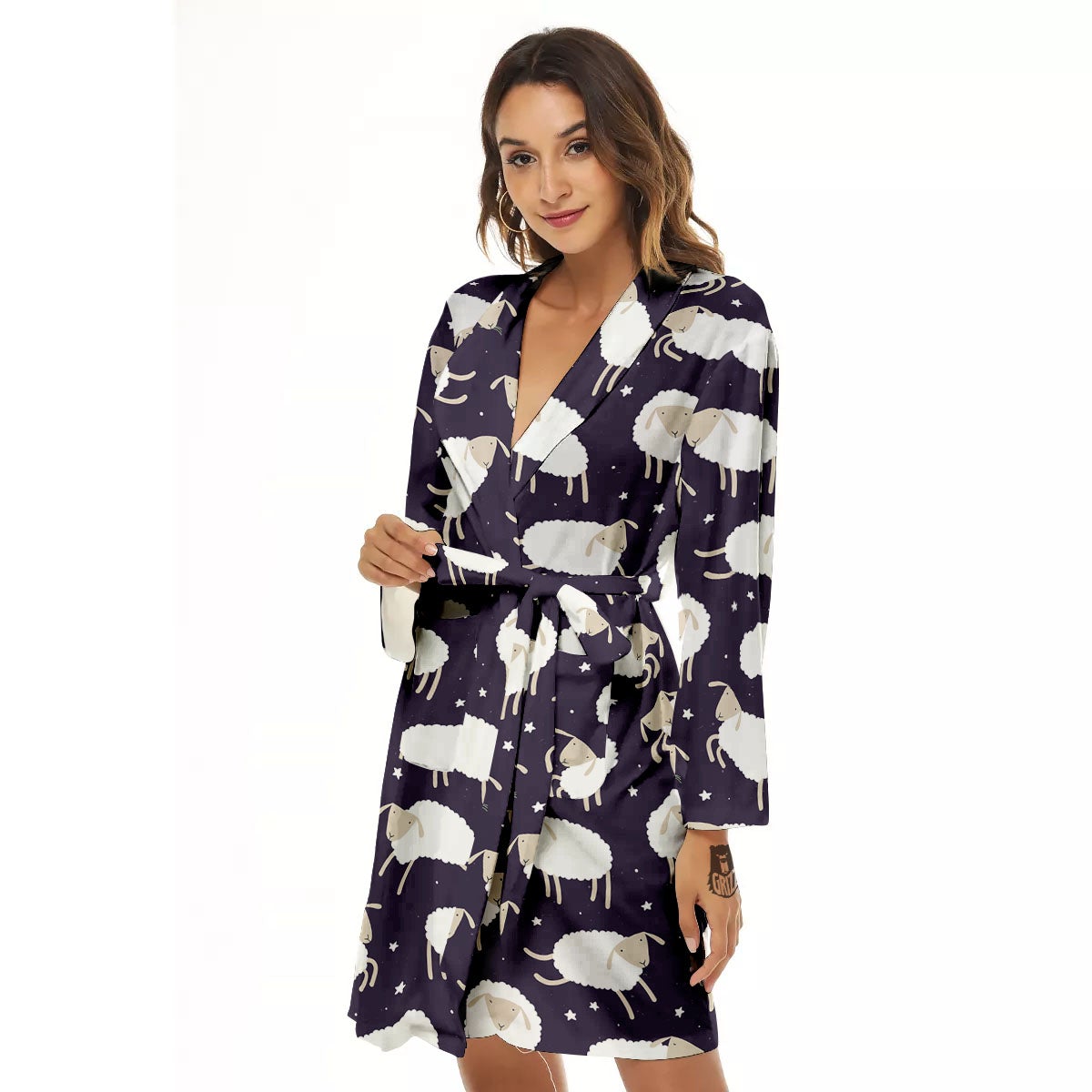 Sheep Print Pattern Women's Robe-grizzshop