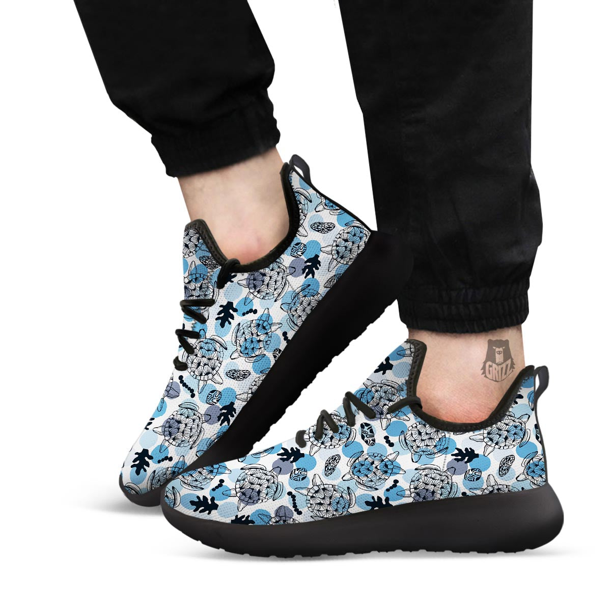 Shell Sea Turtle Print Pattern Black Athletic Shoes-grizzshop