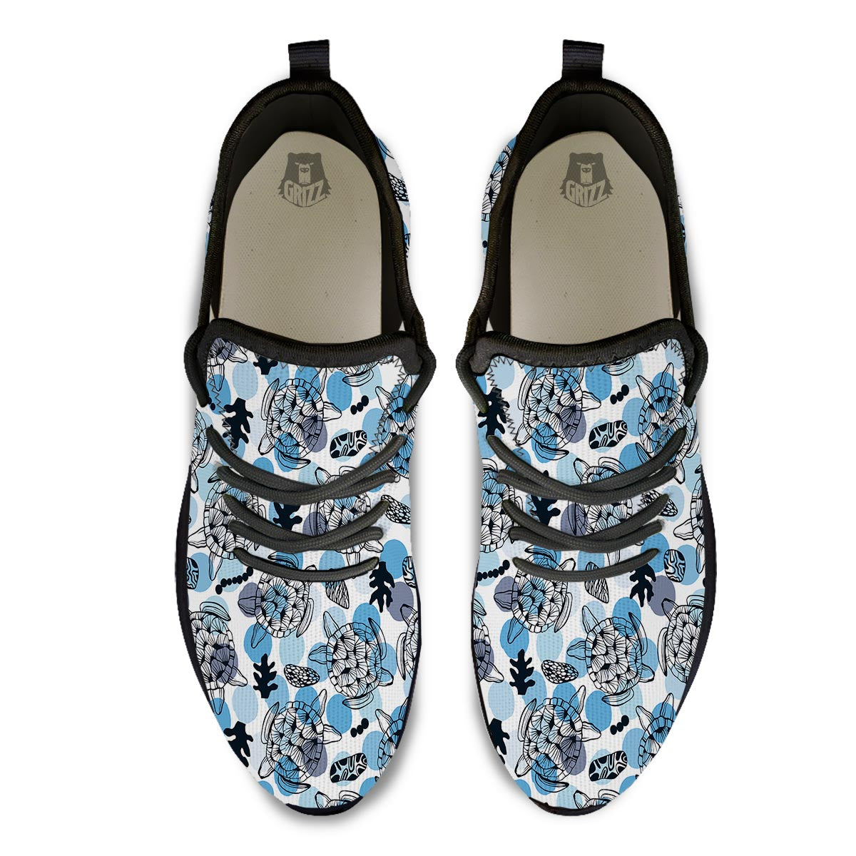 Shell Sea Turtle Print Pattern Black Athletic Shoes-grizzshop