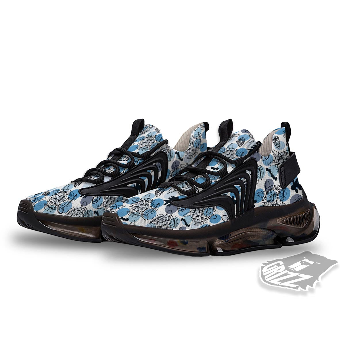 Shell Sea Turtle Print Pattern Black Gym Shoes-grizzshop