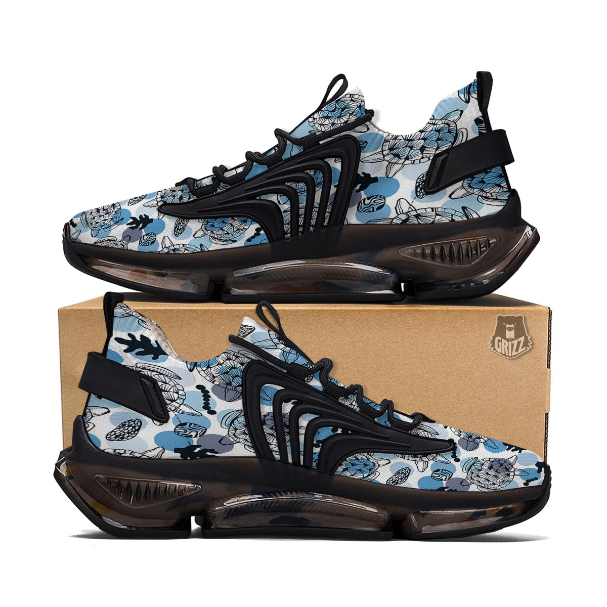 Shell Sea Turtle Print Pattern Black Gym Shoes-grizzshop