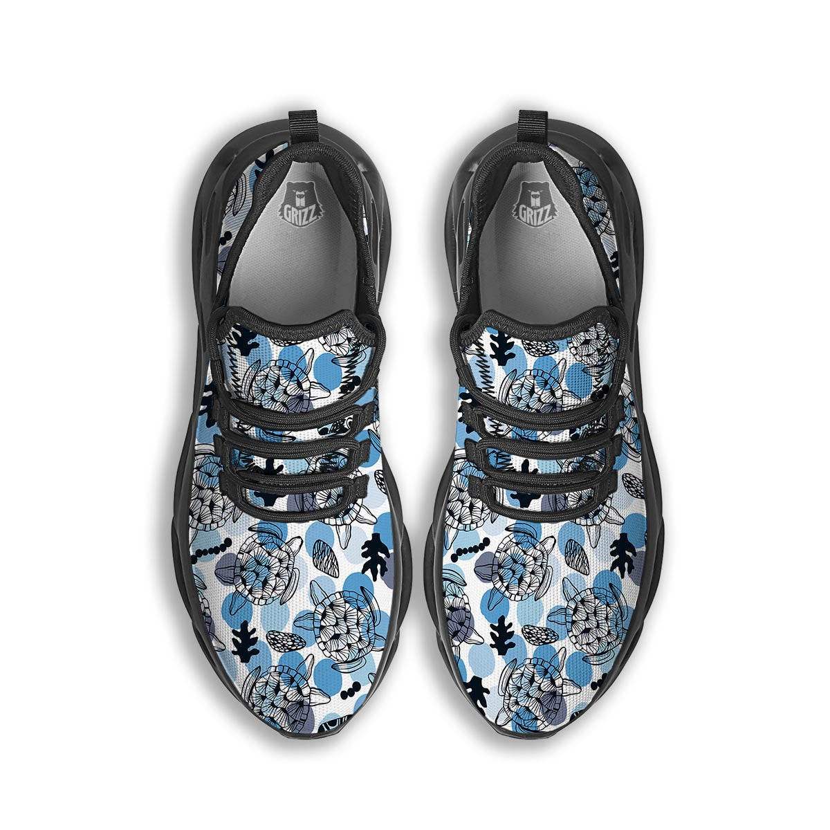 Shell Sea Turtle Print Pattern Black Running Shoes-grizzshop