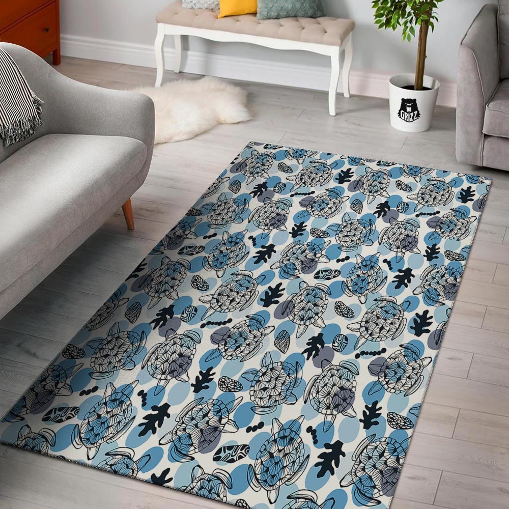 Shell Sea Turtle Print Pattern Floor Mat-grizzshop