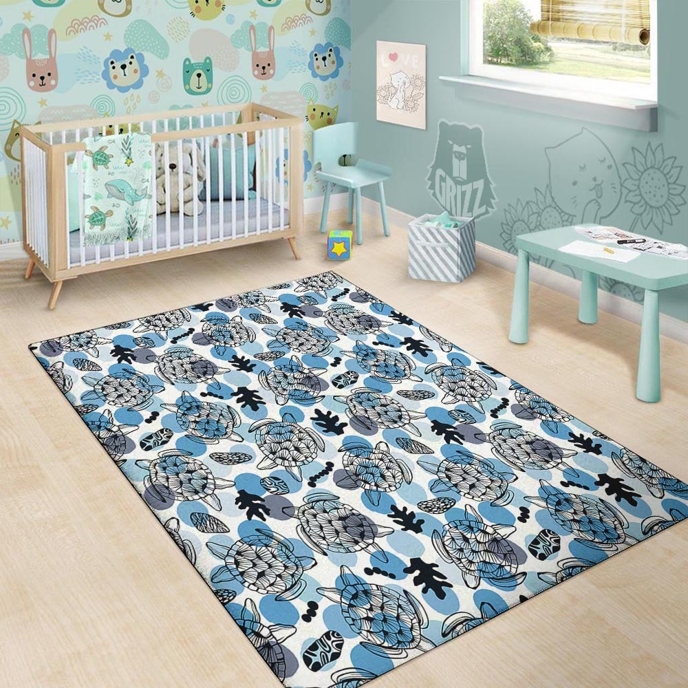 Shell Sea Turtle Print Pattern Floor Mat-grizzshop