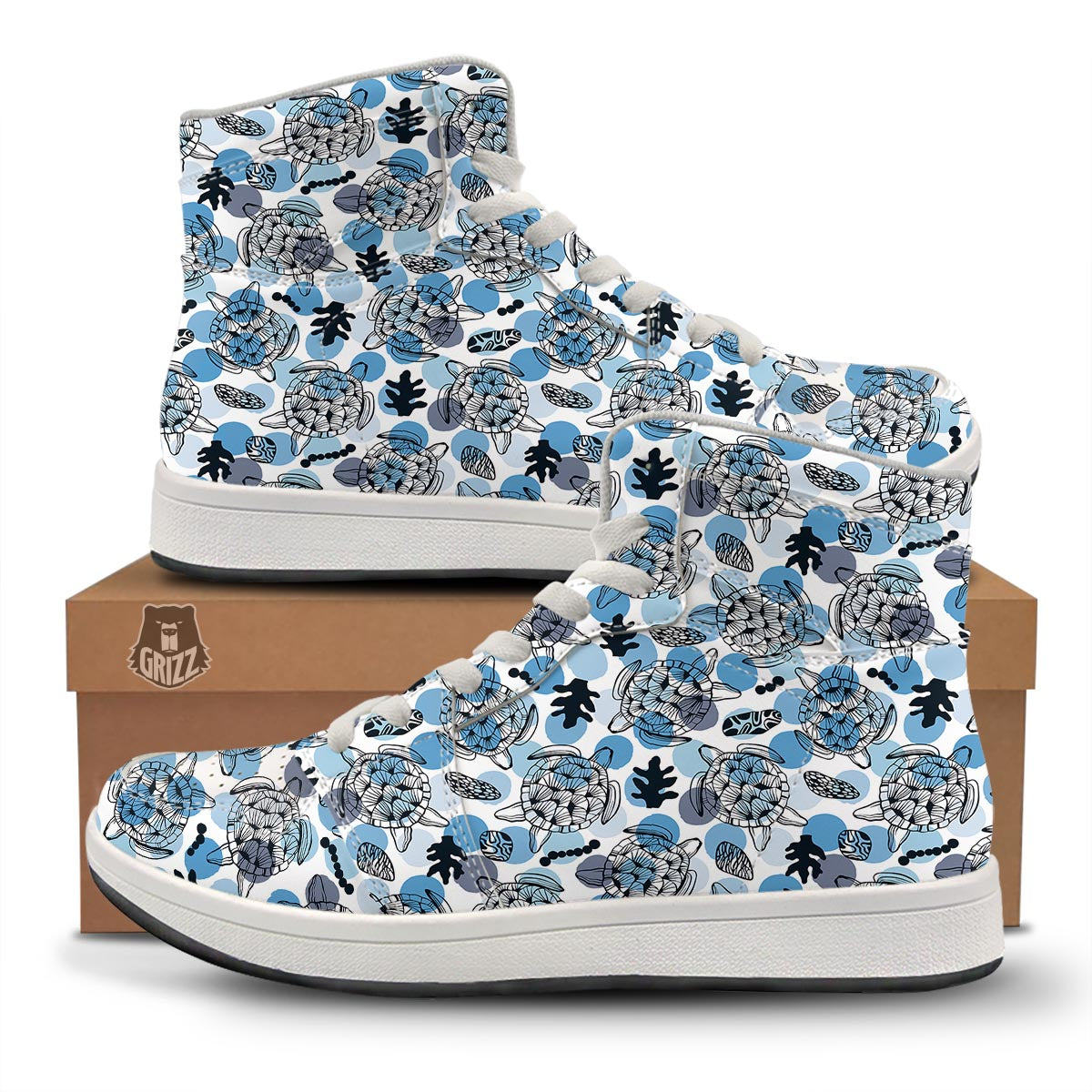 Shell Sea Turtle Print Pattern High Top Sneakers-grizzshop