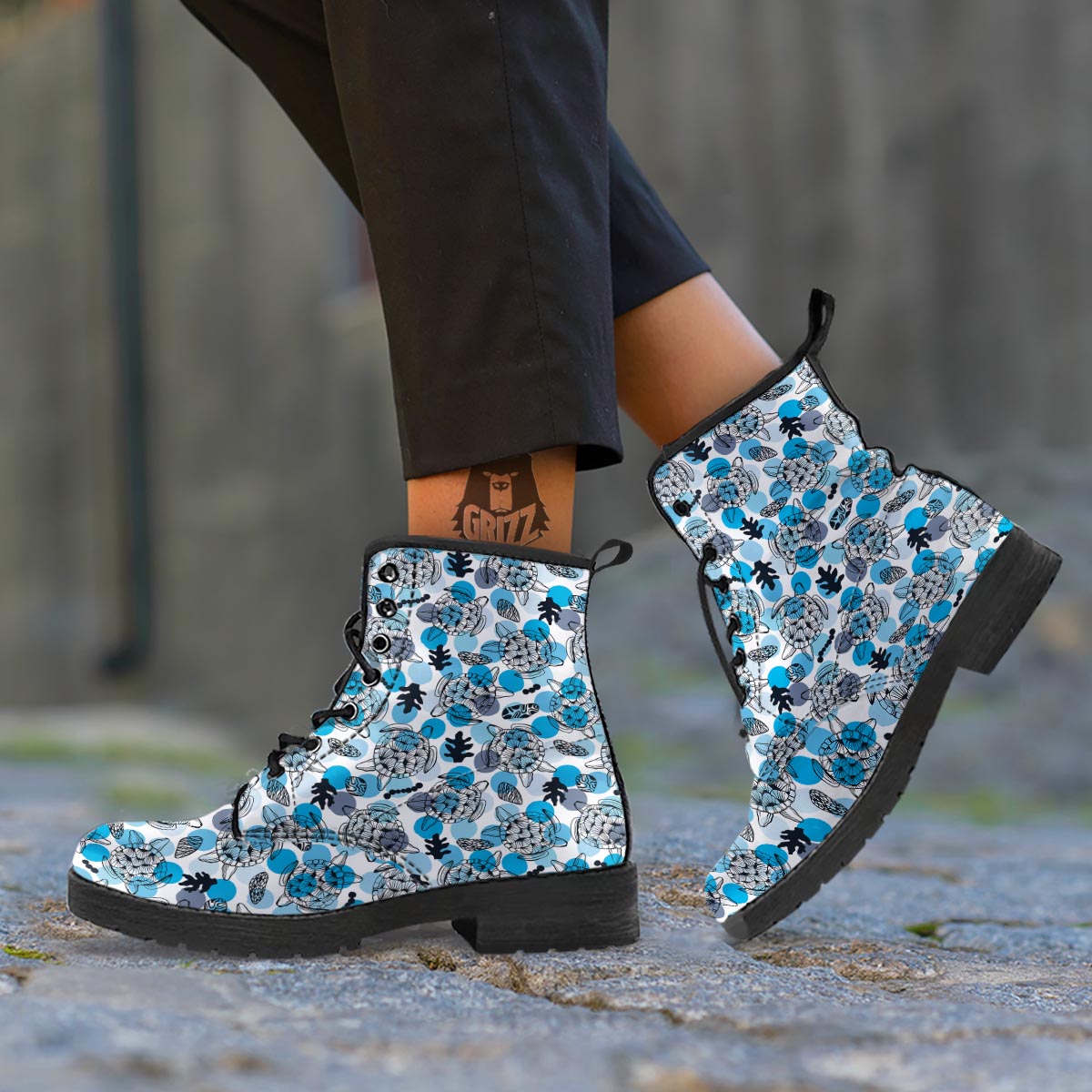 Shell Sea Turtle Print Pattern Leather Boots-grizzshop