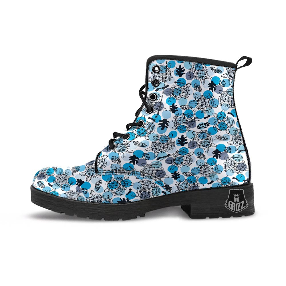 Shell Sea Turtle Print Pattern Leather Boots-grizzshop