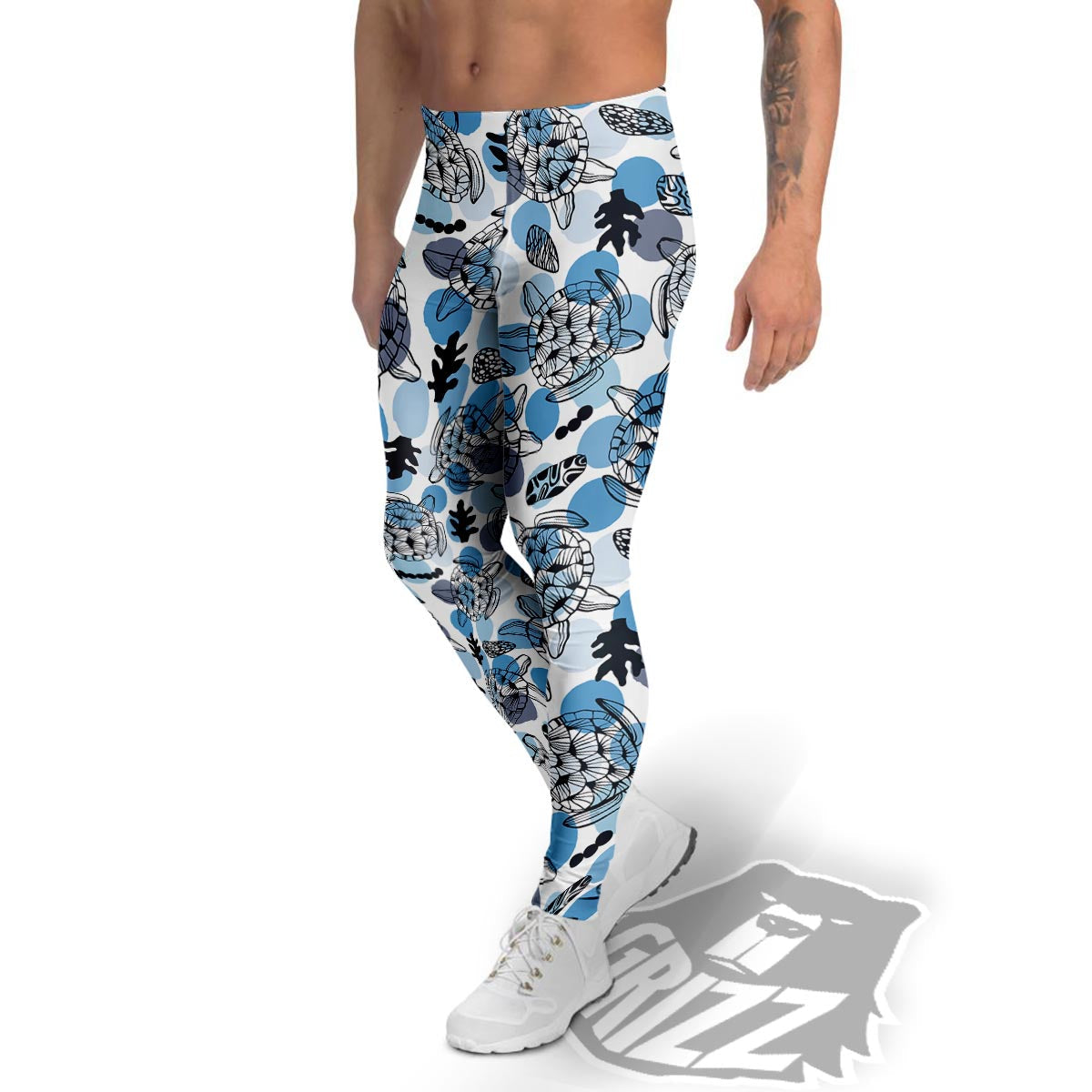 Shell Sea Turtle Print Pattern Men's Leggings-grizzshop