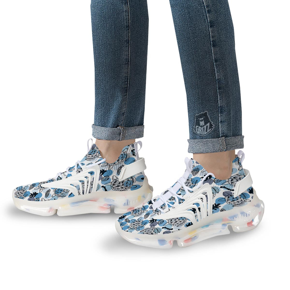 Shell Sea Turtle Print Pattern White Gym Shoes-grizzshop
